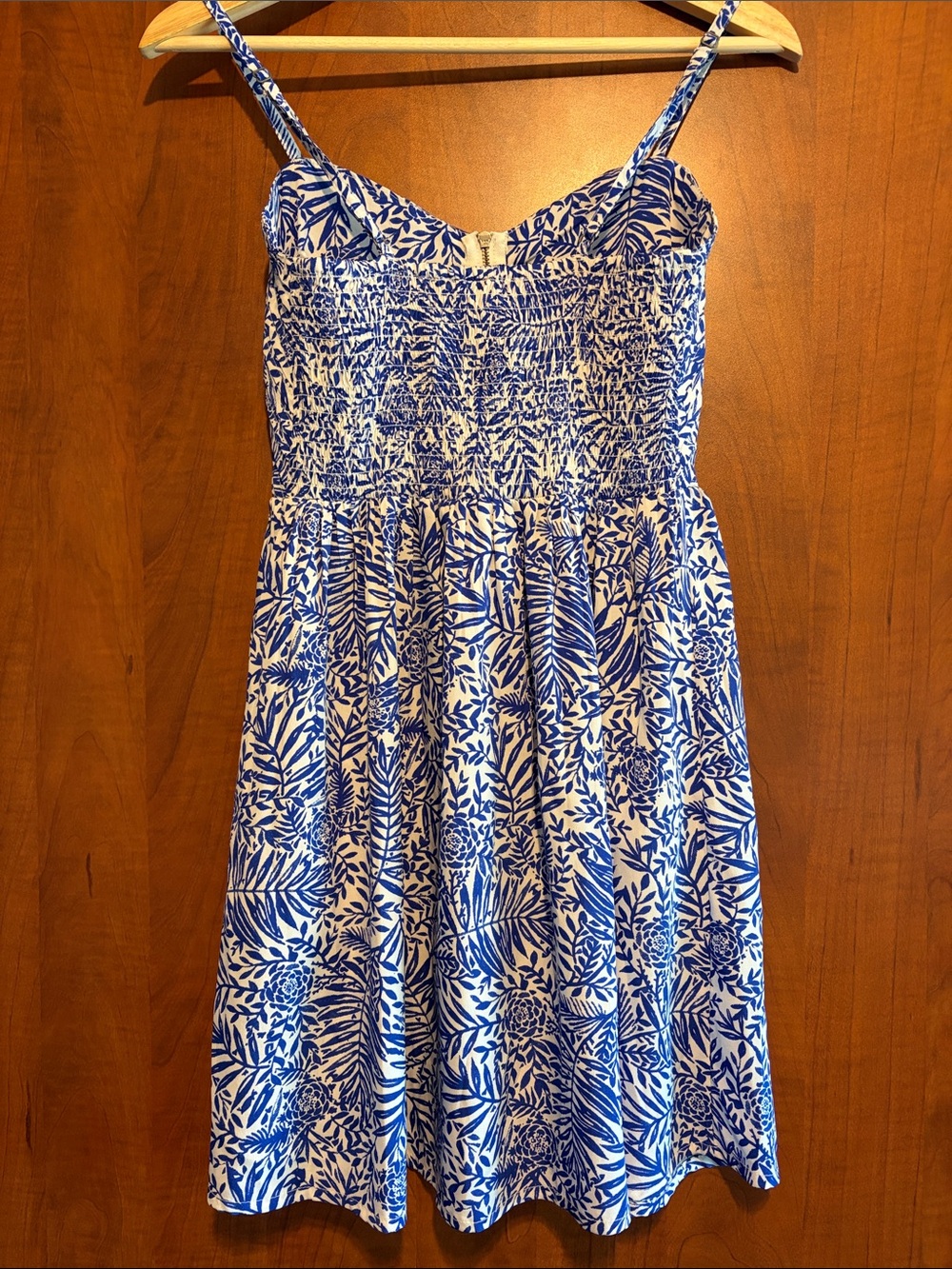 Roxy Blue and White Smocked Tropical Top - Picture 5 of 5